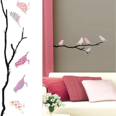  Stickers Muraux Oiseaux & Branche Rose | Décoration Poétique