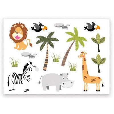  Stickers Muraux Animaux De La Jungle - Déco Chambre Enfant & Bébé - Girafe, Lion, Zèbre - 70x50 Cm