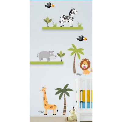  Stickers Muraux Animaux De La Jungle - Déco Chambre Enfant & Bébé - Girafe, Lion, Zèbre - 70x50 Cm