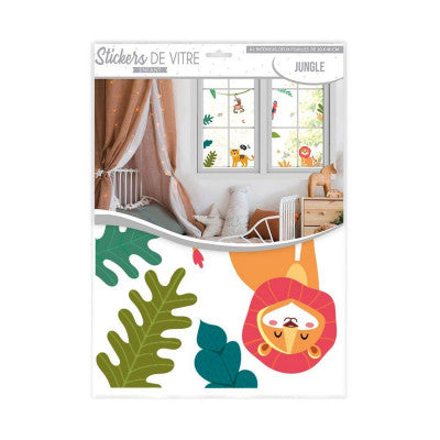  Stickers Vitre Jungle Électrostatiques - Déco Animaux Chambre Enfant