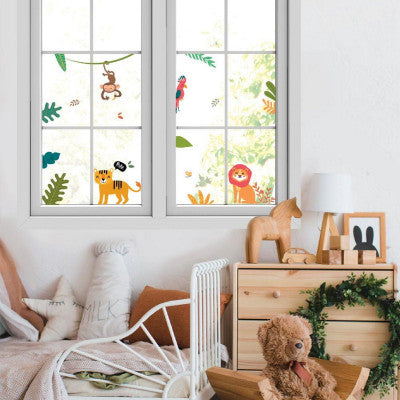  Stickers Vitre Jungle Électrostatiques - Déco Animaux Chambre Enfant