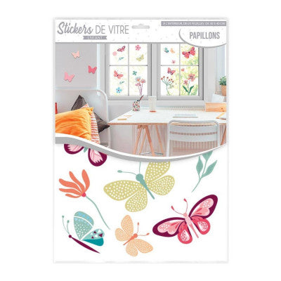  Stickers Vitre Papillons Fleurs Électrostatiques - Déco Enfant