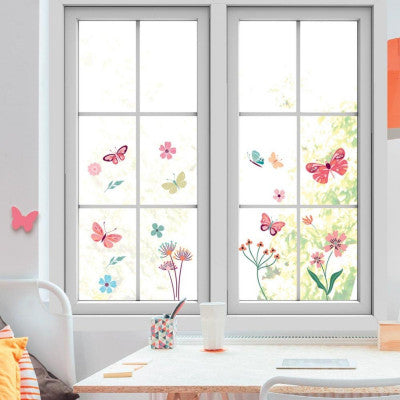  Stickers Vitre Papillons Fleurs Électrostatiques - Déco Enfant