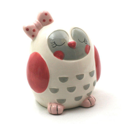  Tirelire En Céramique - Chouette Rose 14 Cm